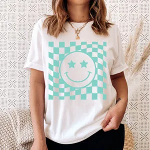 Checkered Smiley Face Tee sold by The Dogwood Boutique
