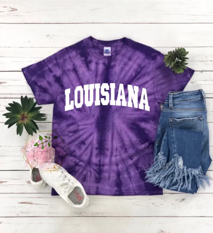 Louisiana Purple Tie Dye Tee sold by The Dogwood Boutique