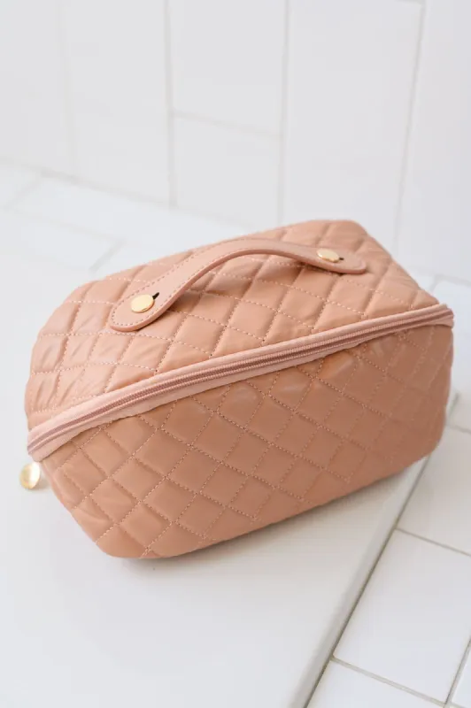 Large Capacity Quilted Makeup Bag in Pink sold by The Dogwood Boutique
