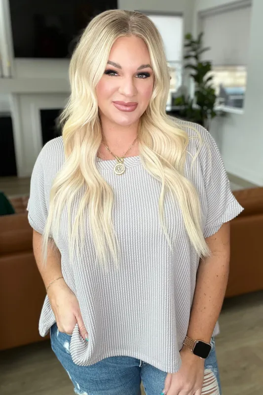 Textured Line Twisted Short Sleeve Top in Light Grey sold by The Dogwood Boutique