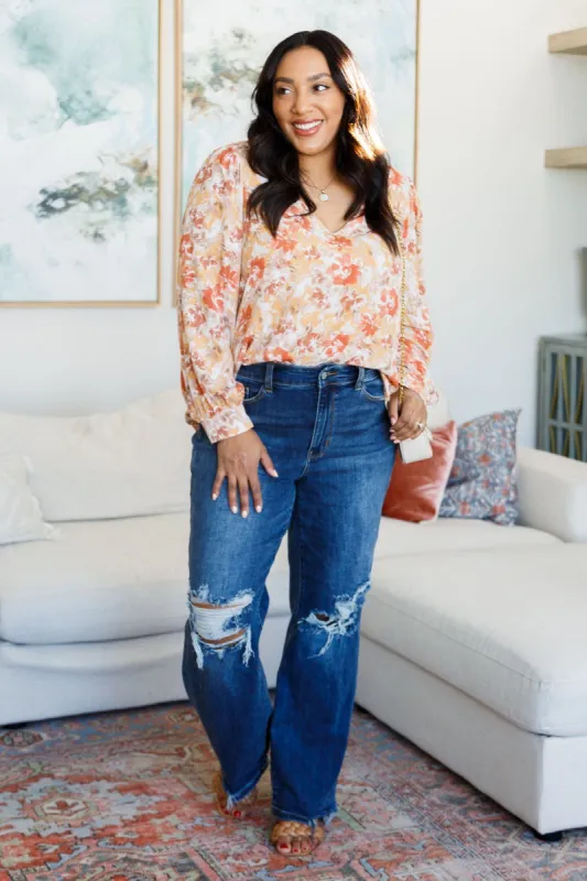 Marigold Dreams Floral Blouse sold by The Dogwood Boutique