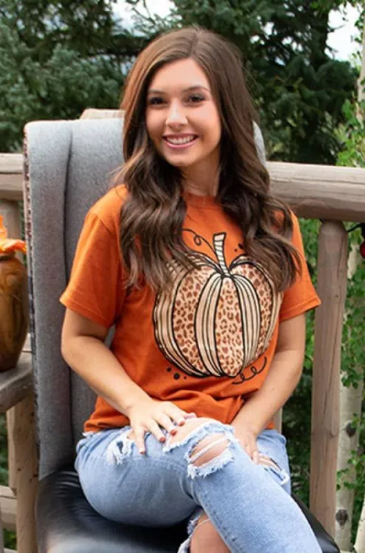 Sassy Autumn Leopard Pumpkin T-Shirt sold by The Dogwood Boutique