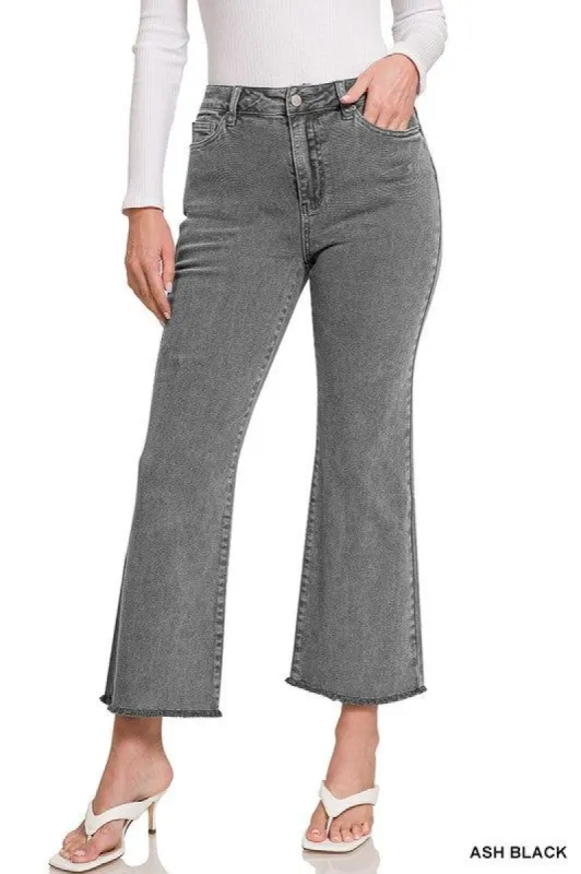 ACID WASHED HIGH WAIST FRAYED HEM BOOTCUT PANTS sold by The Dogwood Boutique