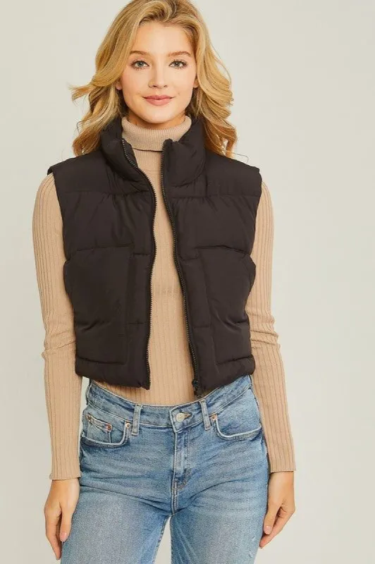 Black Puffer Vest With Pockets sold by The Dogwood Boutique