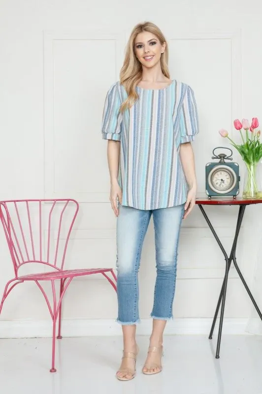 Stripe Linen Short Sleeve Top sold by The Dogwood Boutique