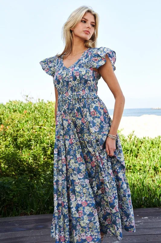 Vintage Garden Floral Flutter Smocking Midi Dress sold by The Dogwood Boutique product image thumbnail 3