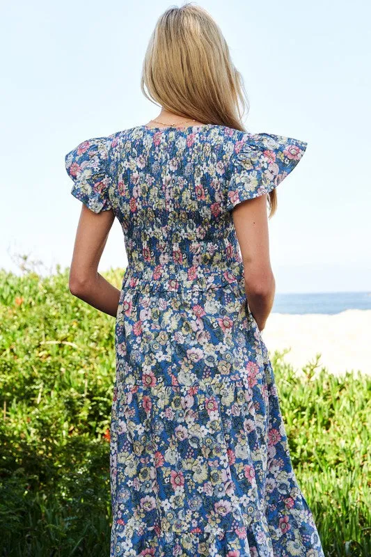Vintage Garden Floral Flutter Smocking Midi Dress sold by The Dogwood Boutique product image thumbnail 4