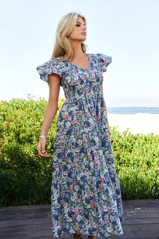 Vintage Garden Floral Flutter Smocking Midi Dress sold by The Dogwood Boutique product image thumbnail 2