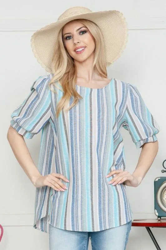 Plus Stripe Linen Short Sleeve Top sold by The Dogwood Boutique