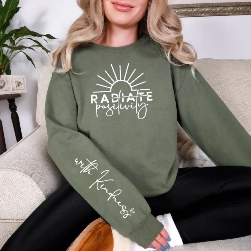 PREORDER: Radiate Positivity Graphic Sweatshirt in Three Colors sold by The Dogwood Boutique
