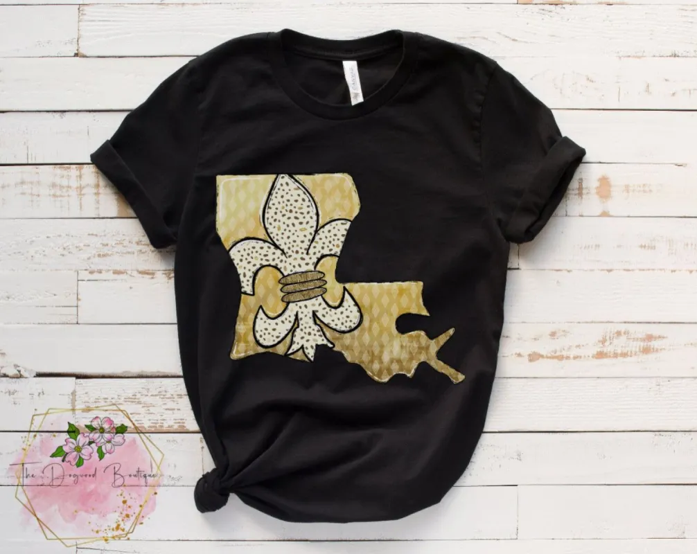 *Exclusive* LA State Gold Fleur De Lis Tee sold by The Dogwood Boutique
