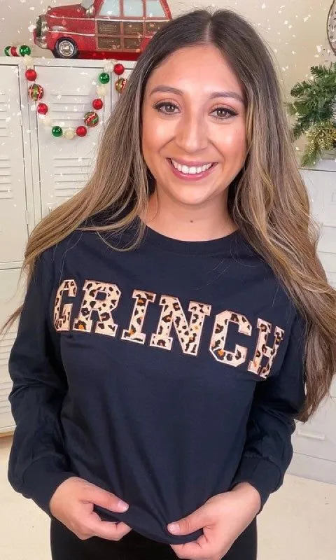 Leopard Ideal Chenille Grinch Long Sleeve T-Shirt sold by The Dogwood Boutique