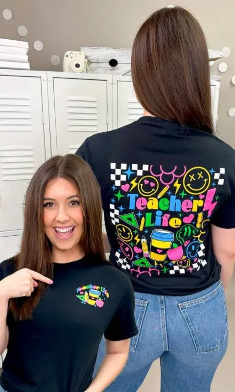 Teacher Life Checkerboard Graphic T-Shirt sold by The Dogwood Boutique