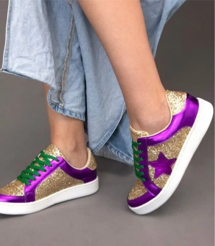 Purple & Gold Glitter Sneakers sold by The Dogwood Boutique