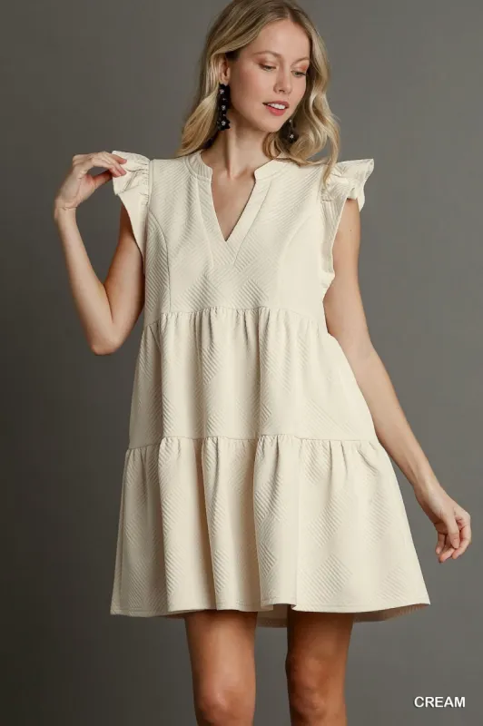 Cream Textured Split Neck Dress sold by The Dogwood Boutique