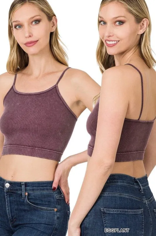 Eggplant Washed Ribbed Seamless Crop Top Cami sold by The Dogwood Boutique