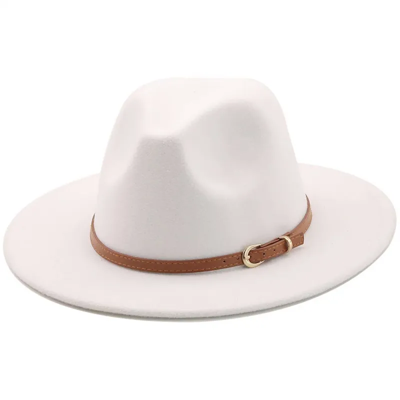Leather Belt Unisex Flat Brim Fedora Hat sold by The Dogwood Boutique