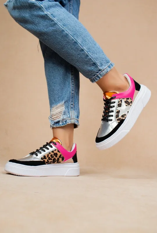 Silver/Leopard/Hot Pink Sneakers sold by The Dogwood Boutique
