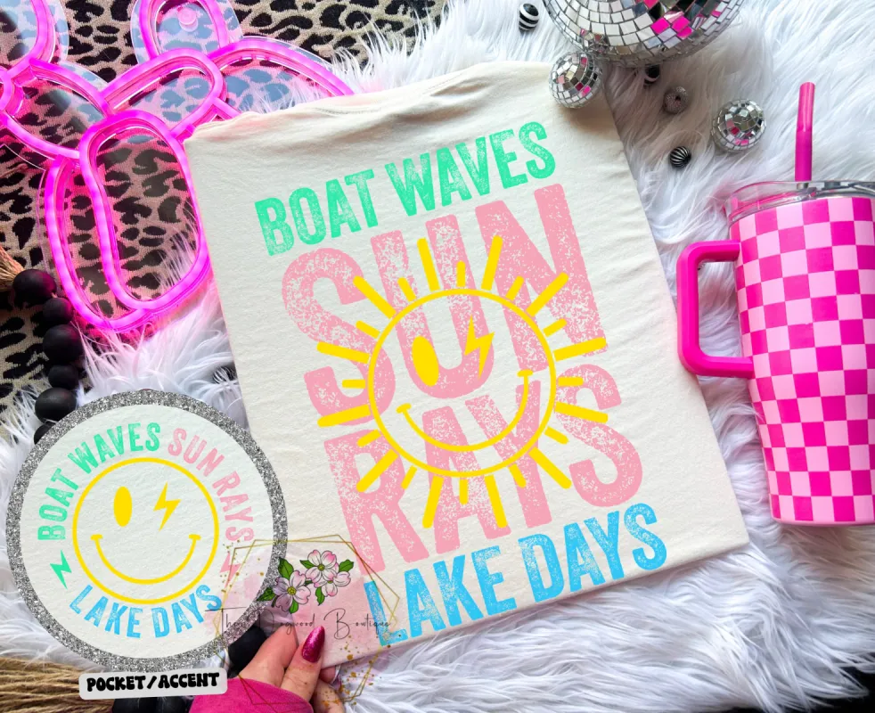 Boat Waves Sun Rays Lake Days Comfort Colors Tee sold by The Dogwood Boutique
