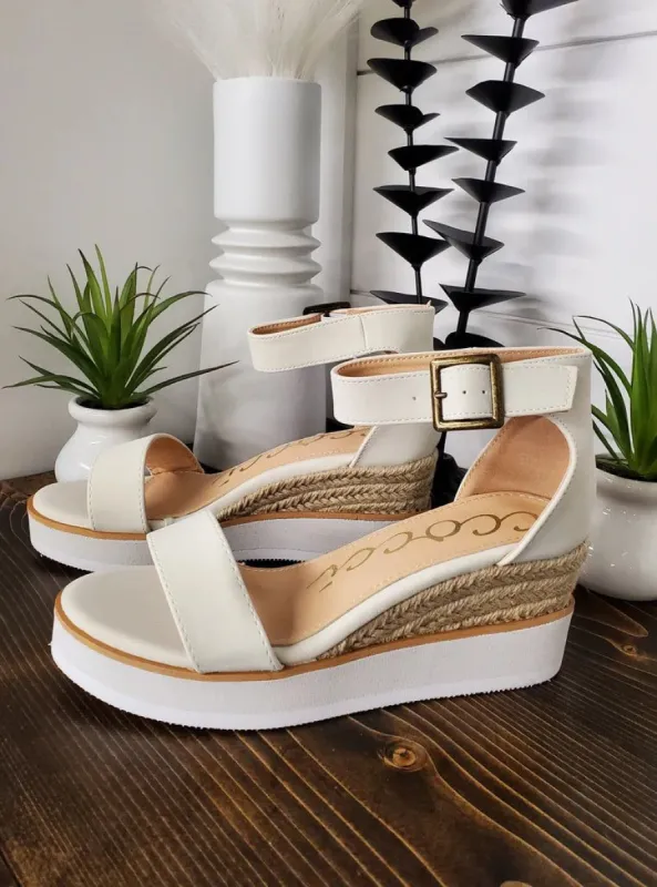 Ice White Ankle Strap Wedge sold by The Dogwood Boutique