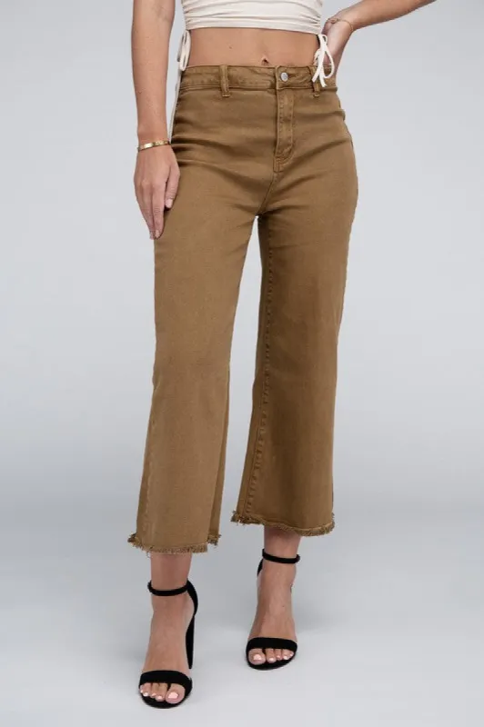 Acid Washed High Waist Frayed Hem Straight Pants sold by The Dogwood Boutique
