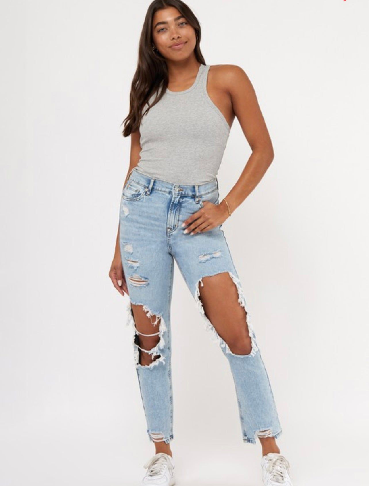 Straight Leg Ripped Boyfriend Jeans sold by The Dogwood Boutique