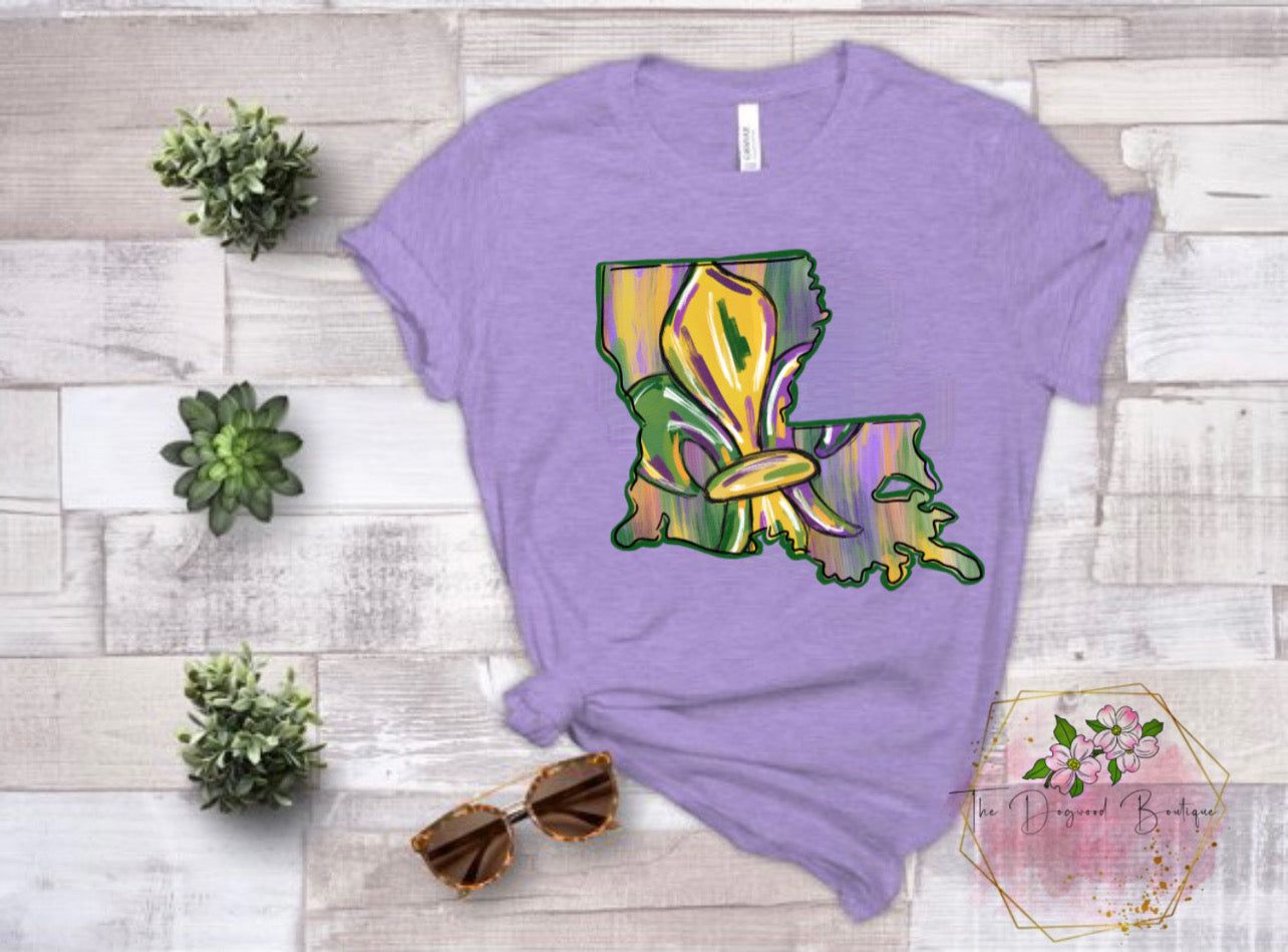 LA Fleur de Lis brushstroke Tee or Sweatshirt sold by The Dogwood Boutique
