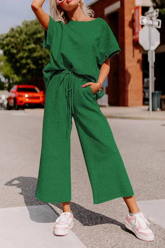 Green Textured Shirt and Drawstring Pants Set sold by The Dogwood Boutique
