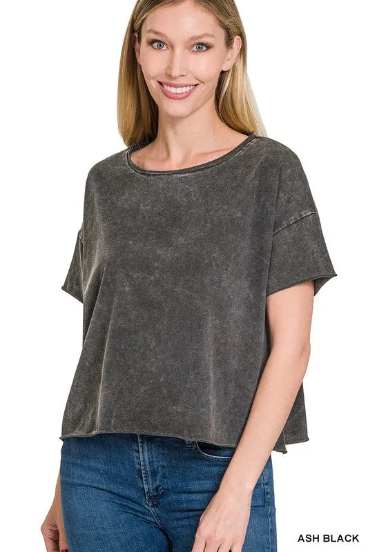 Acid Wash Raw Edge Short Sleeve Crop Top sold by The Dogwood Boutique product image thumbnail 5