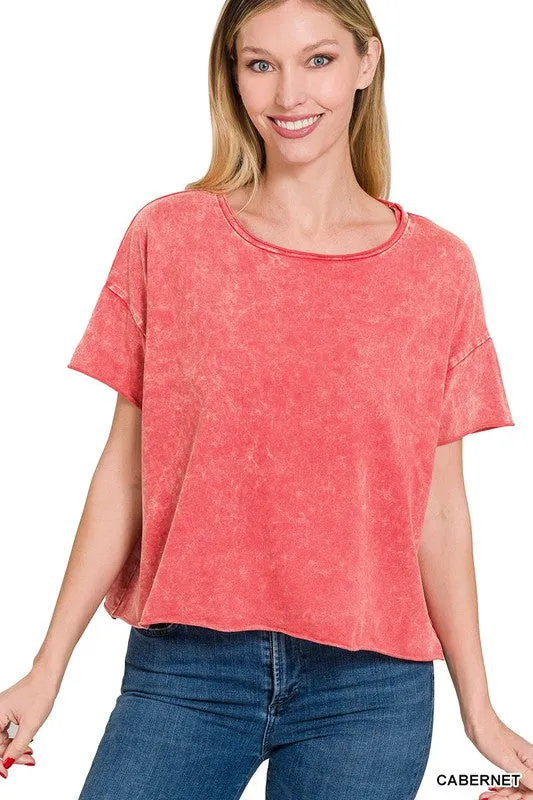 Acid Wash Raw Edge Short Sleeve Crop Top sold by The Dogwood Boutique product image thumbnail 2