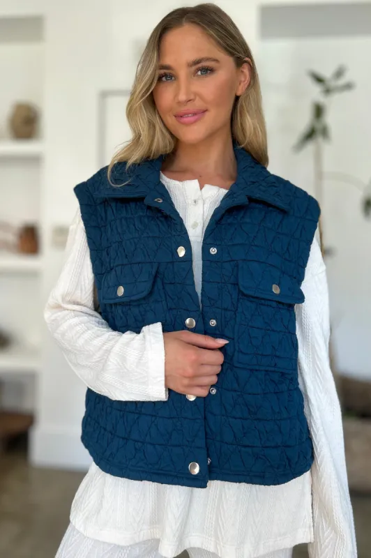 Double Take Full Size Pocketed Texture Snap Down Vest Coat sold by The Dogwood Boutique