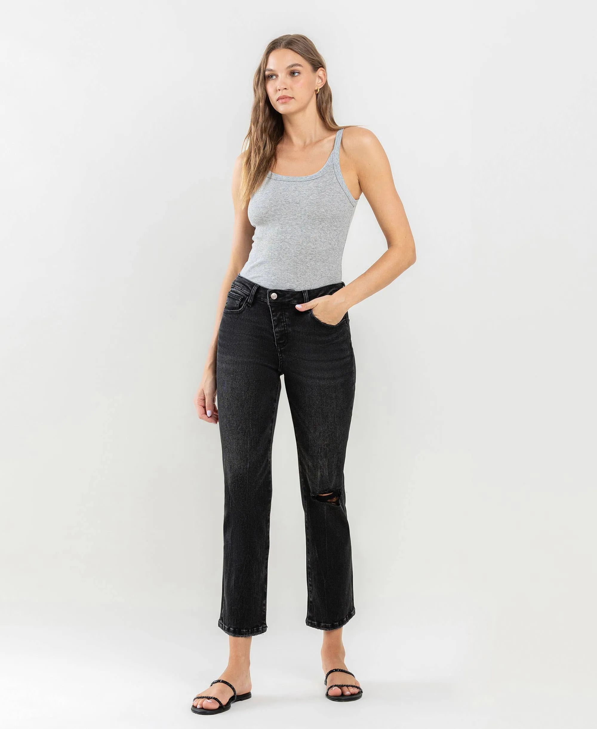 High Rise Distressed Crop Straight Jeans sold by The Dogwood Boutique product image thumbnail 4