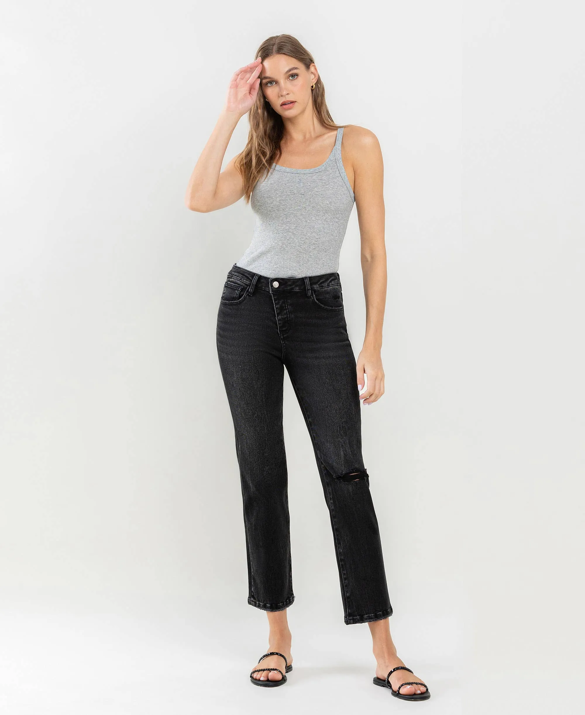 High Rise Distressed Crop Straight Jeans sold by The Dogwood Boutique product image thumbnail 3