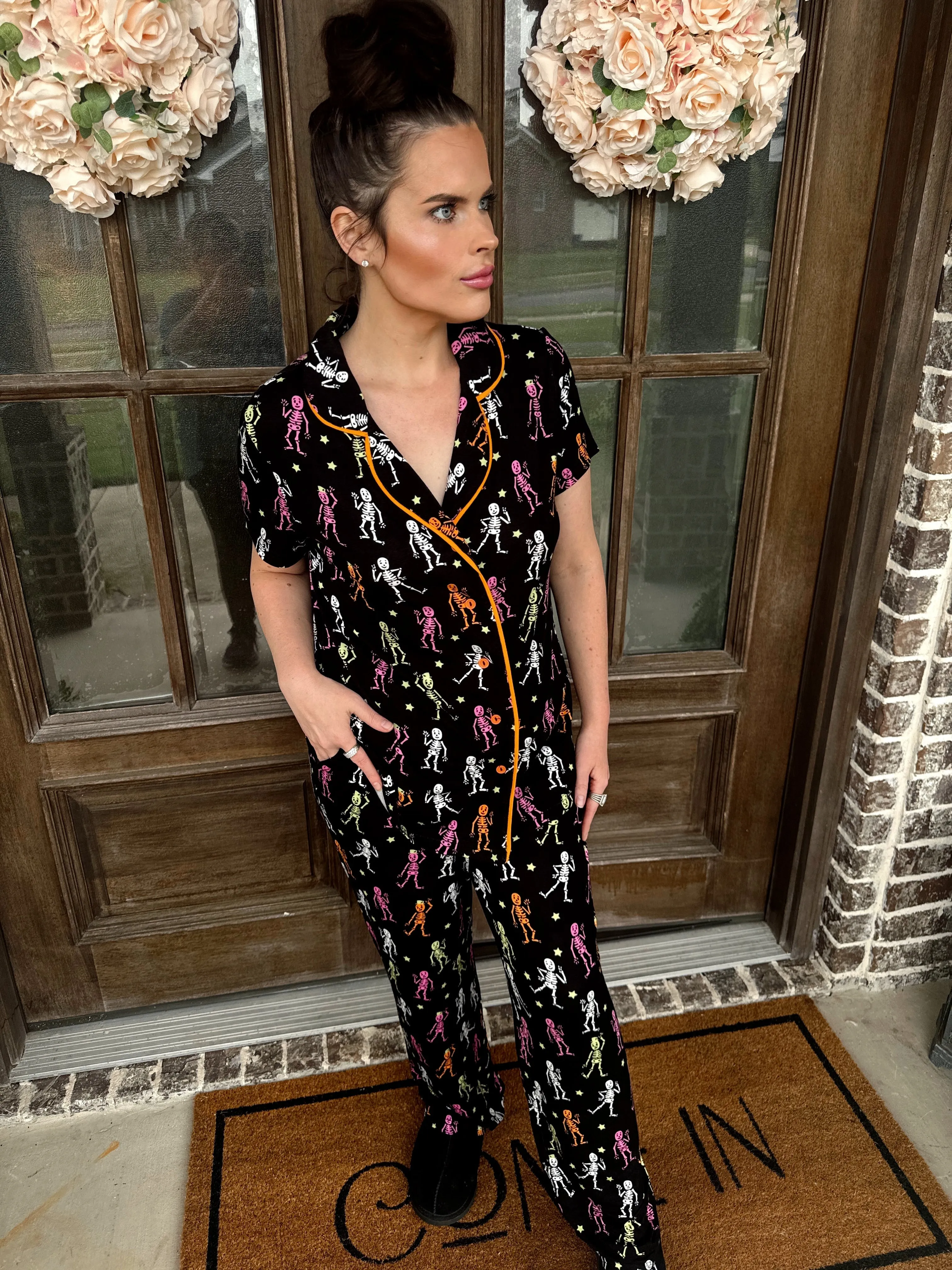 Skeleton Pumpkin Pajama Set sold by The Dogwood Boutique product image thumbnail 4