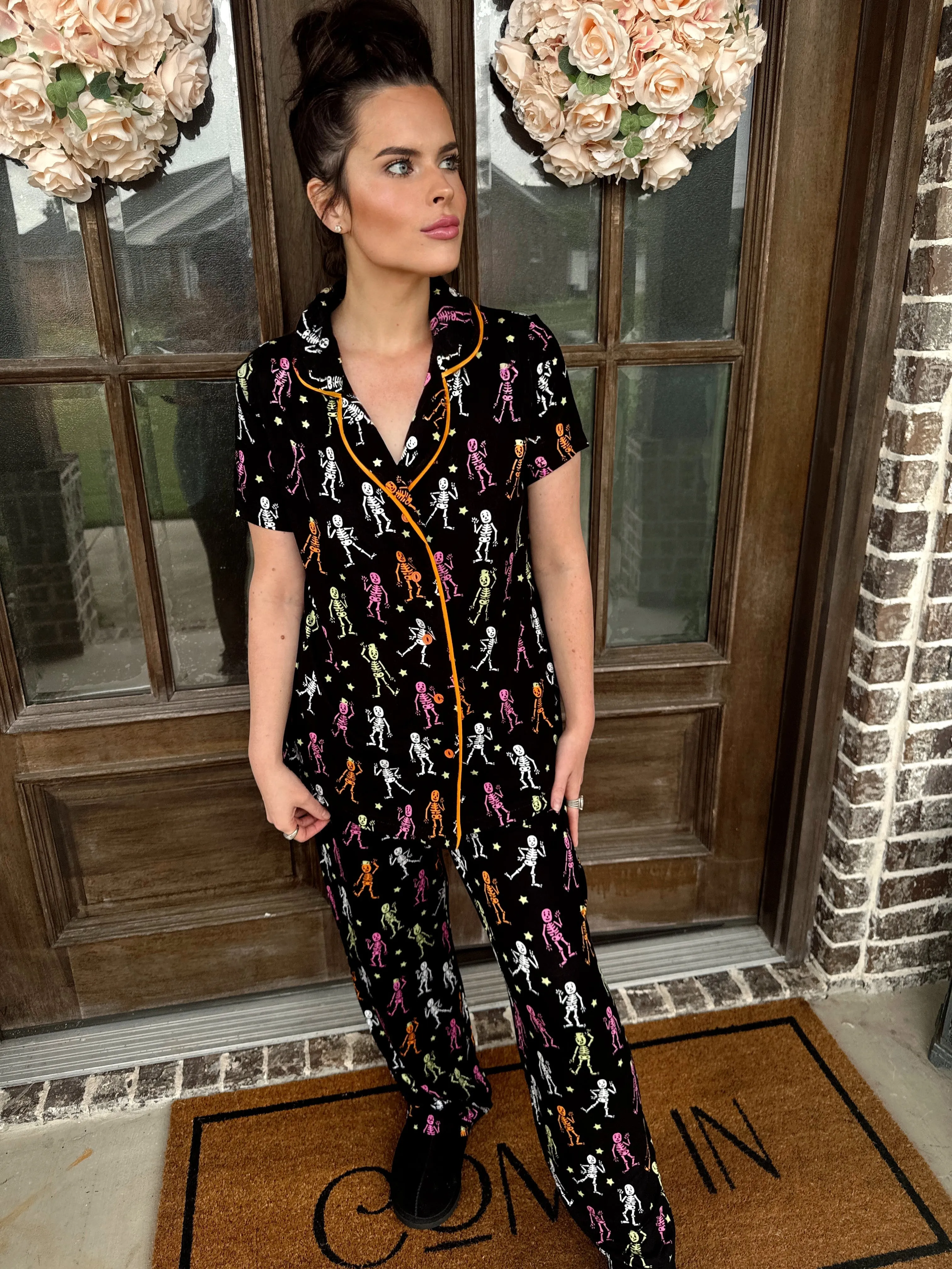 Skeleton Pumpkin Pajama Set sold by The Dogwood Boutique