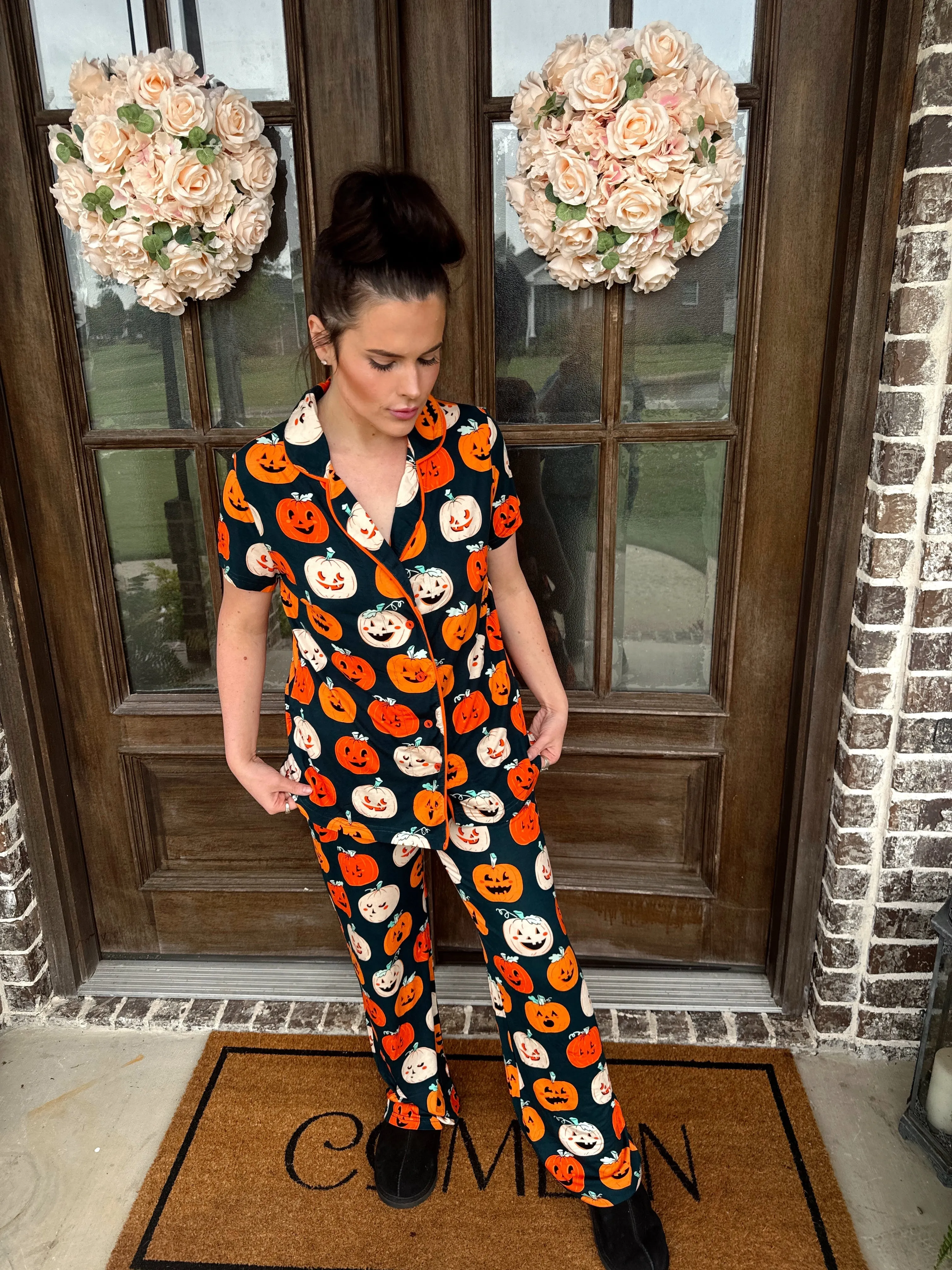 Emerald Pumpkin Pajama Set sold by The Dogwood Boutique product image thumbnail 4