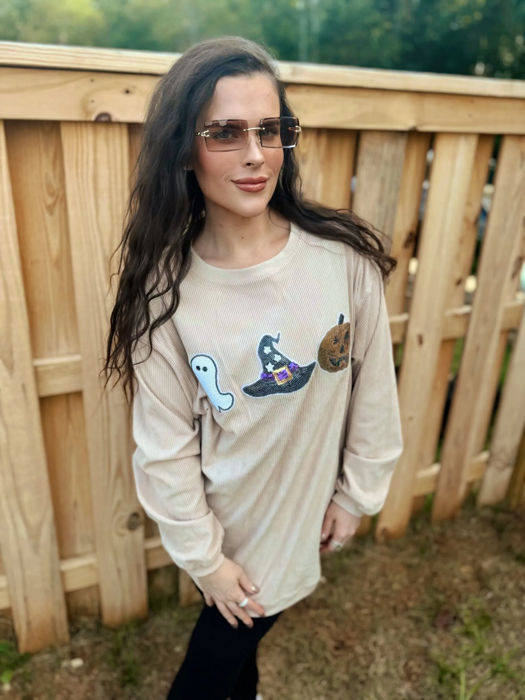 Beige Sequin Halloween Corded Crew sold by The Dogwood Boutique product image thumbnail 2