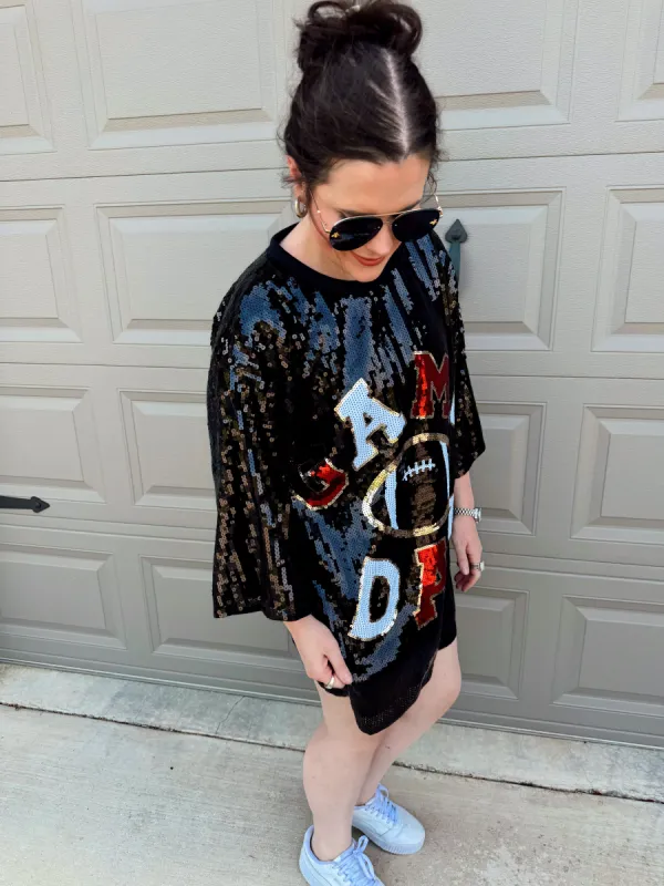 Black/Red Gameday Sequin Dress sold by The Dogwood Boutique