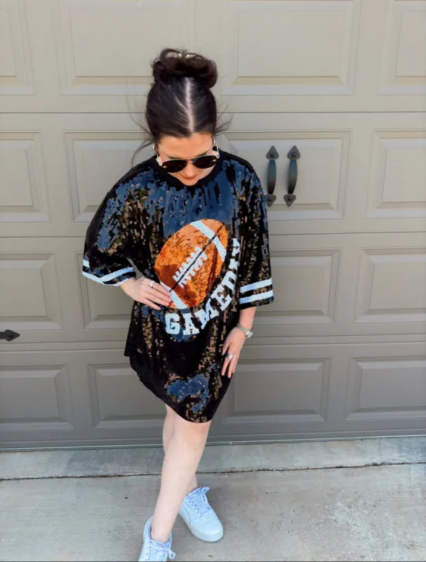 Black Gameday Sequin Dress sold by The Dogwood Boutique