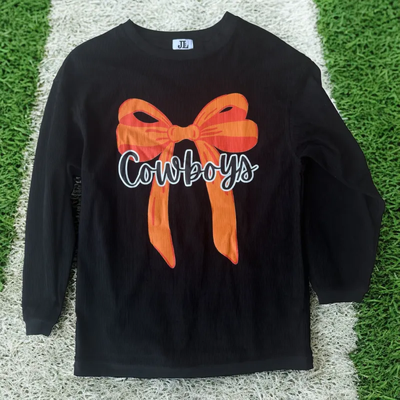 Black Cowboys Bow Corded Crew sold by The Dogwood Boutique