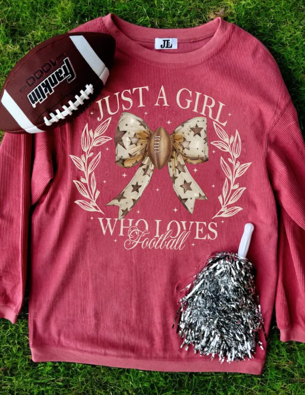 Girl Who Loves Football Corded Crew sold by The Dogwood Boutique