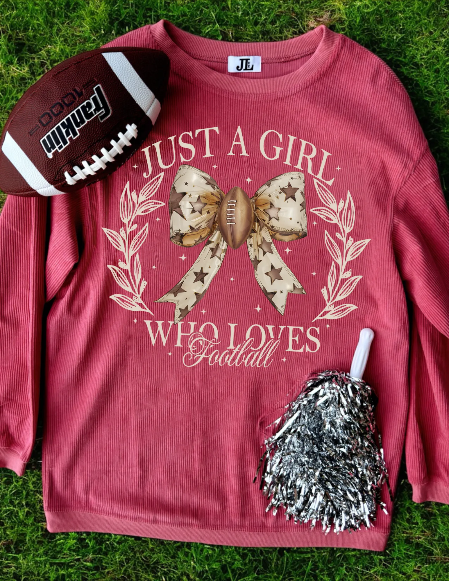 Girl Who Loves Football Corded Crew sold by The Dogwood Boutique