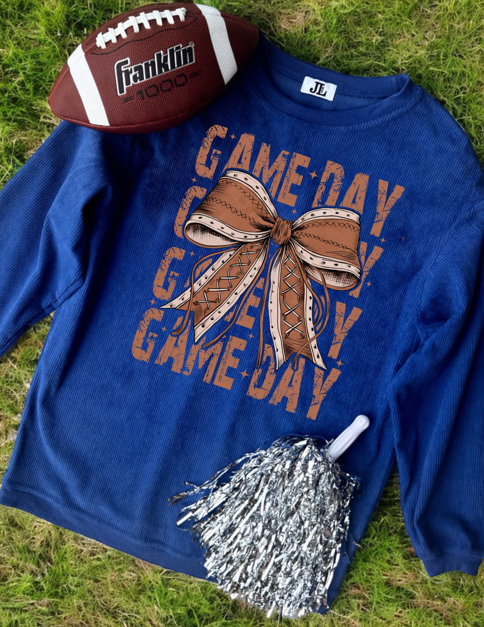 Gameday Sparkle Bow Corded Crew sold by The Dogwood Boutique