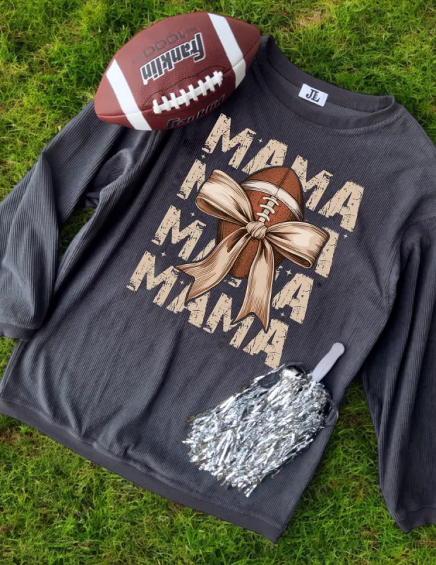Football Bow Mama Corded Crew sold by The Dogwood Boutique