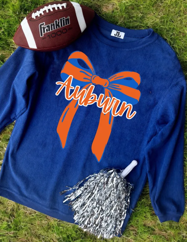 Auburn Bow Corded Crew sold by The Dogwood Boutique