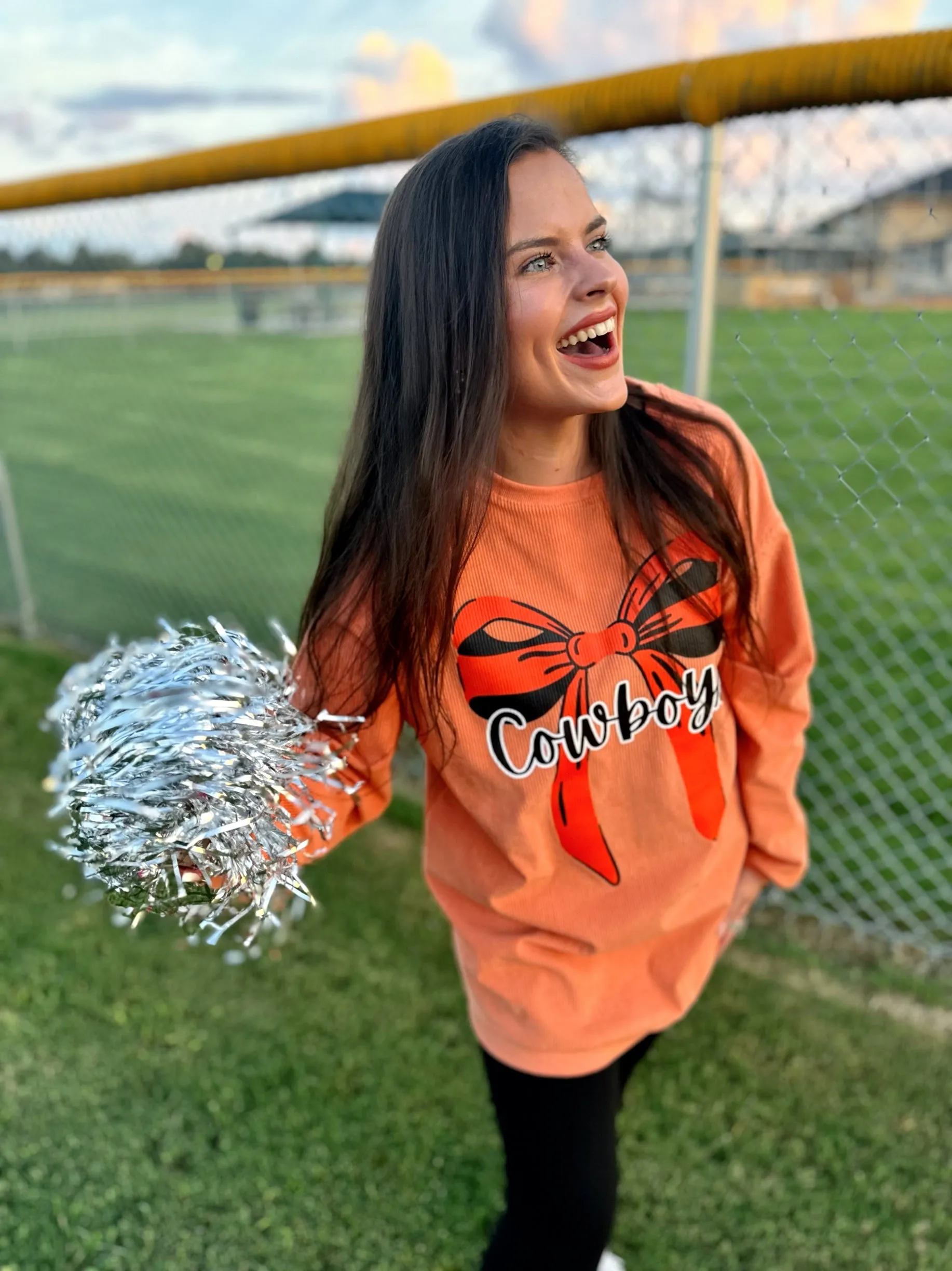 Cowboys Bow Corded Crew sold by The Dogwood Boutique