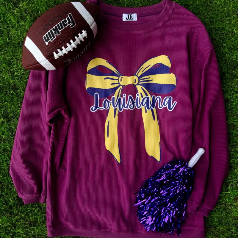 Louisiana Bow Corded Crew sold by The Dogwood Boutique