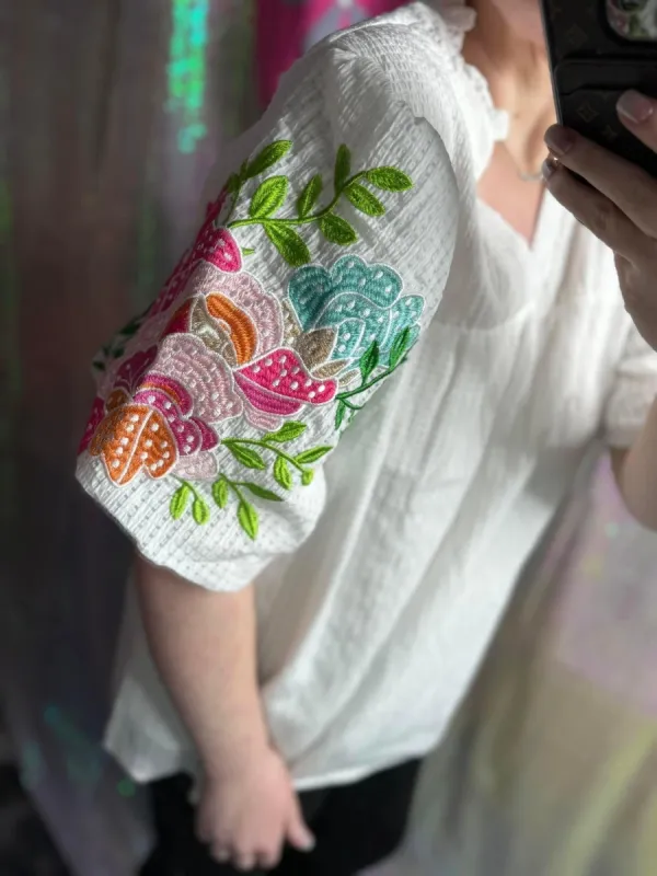 Embroidered Puff Sleeve Blouse sold by The Dogwood Boutique