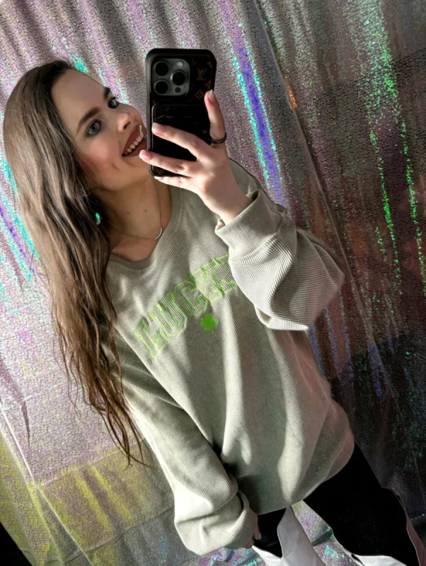S-XXL Embroidered Lucky Corded Crew sold by The Dogwood Boutique