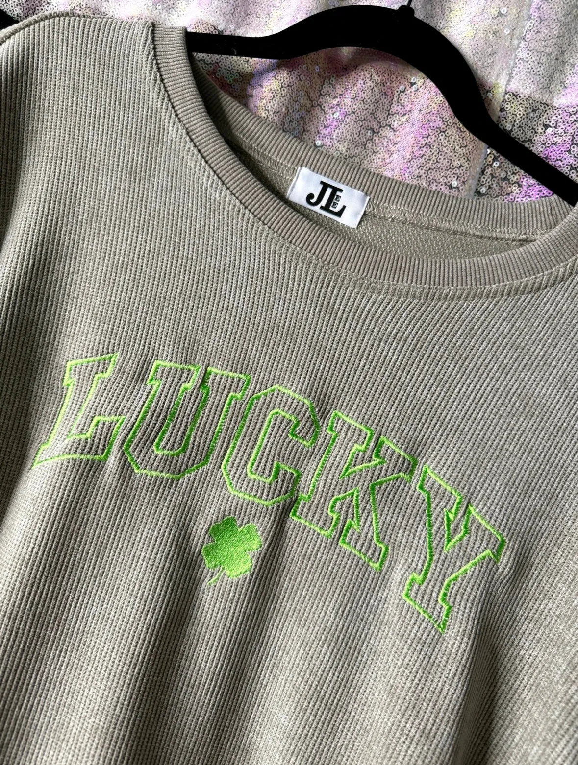 S-XXL Embroidered Lucky Corded Crew sold by The Dogwood Boutique product image thumbnail 2